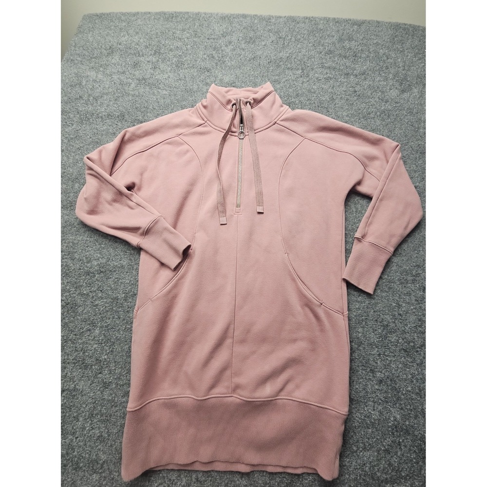 Athleta Cozy Karma 1/4 Zip Sweatshirt Dress Blush Pink Women's Size Small